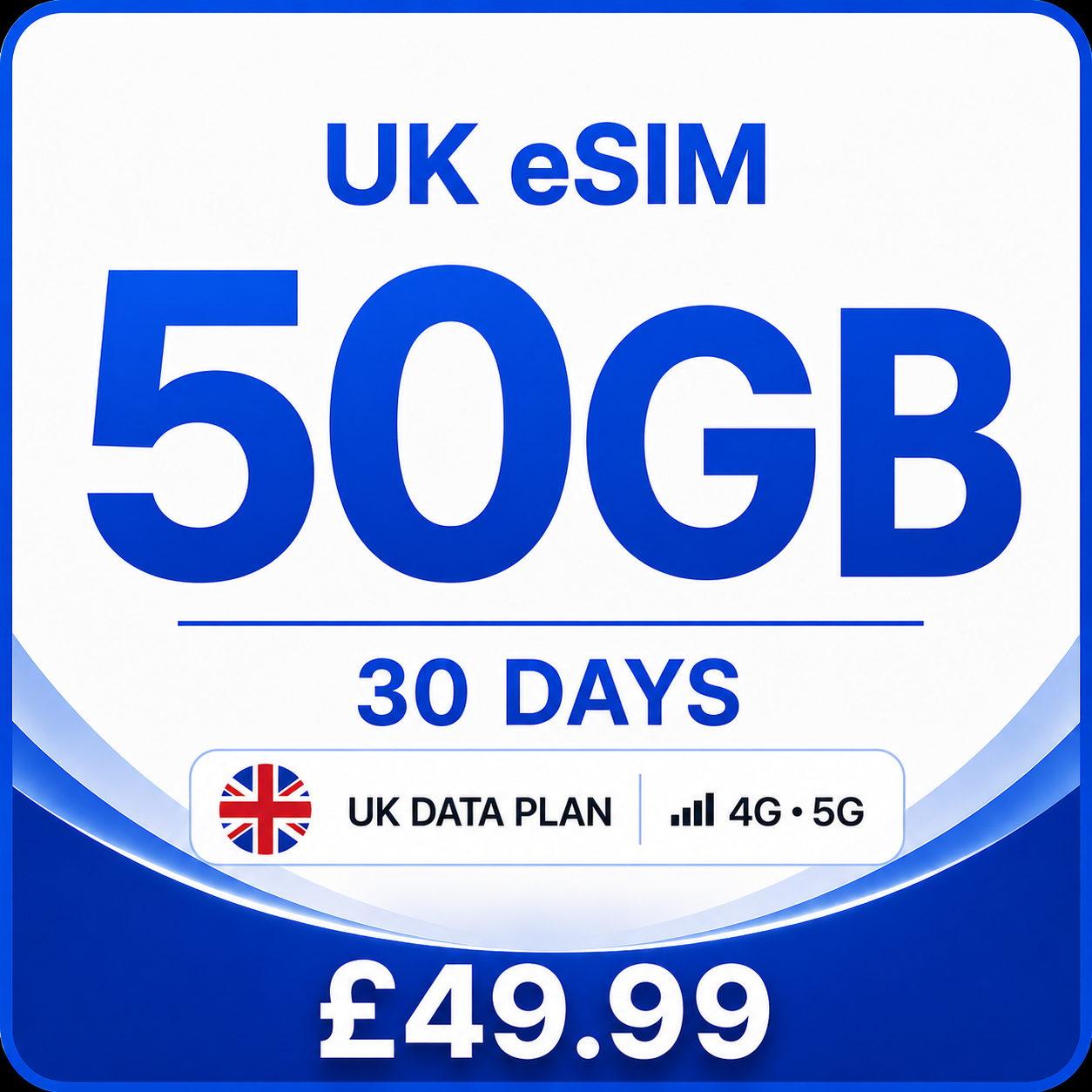 UK eSIM 50GB – 30 Day Data Plan