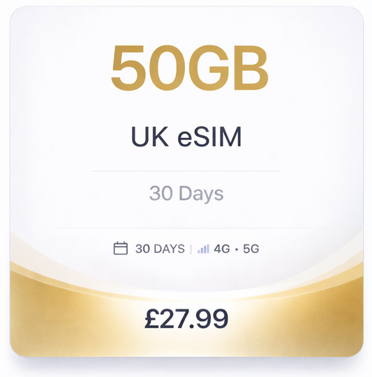 UK eSIM 50GB – 30 Day Data Plan
