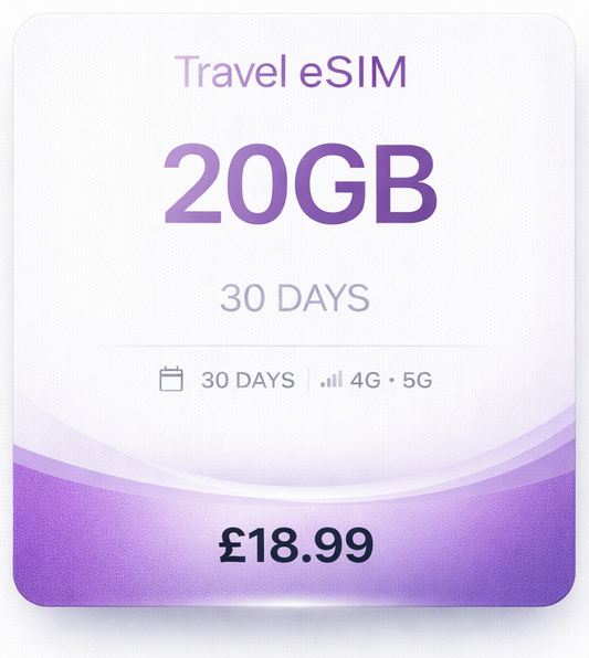 Travel eSIM 20GB – 30 Day Data Plan