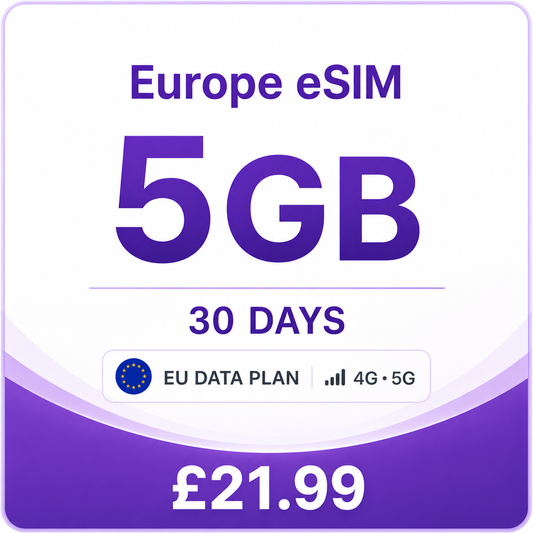 Europe eSIM 5GB – 30 Day Data Plan