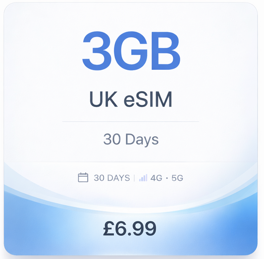 UK eSIM 3GB – 30 Day Data Plan