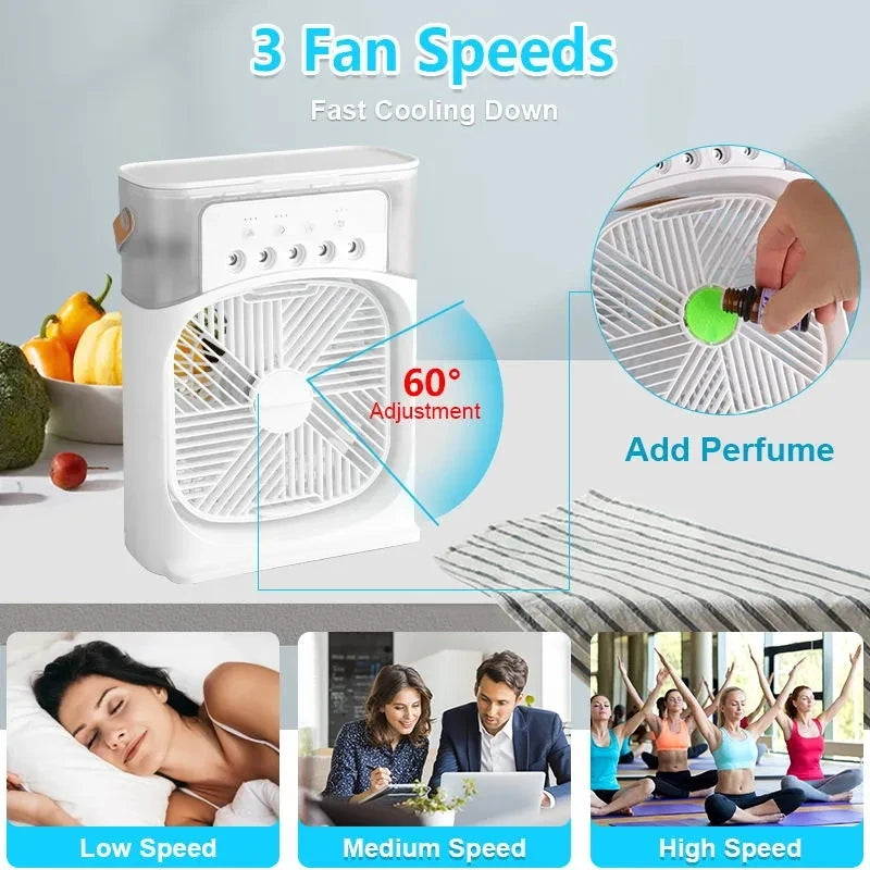 3'ü 1 arada Fan Klima Taşınabilir Soğutma Fanı LED Gece Lambası Su Sisi